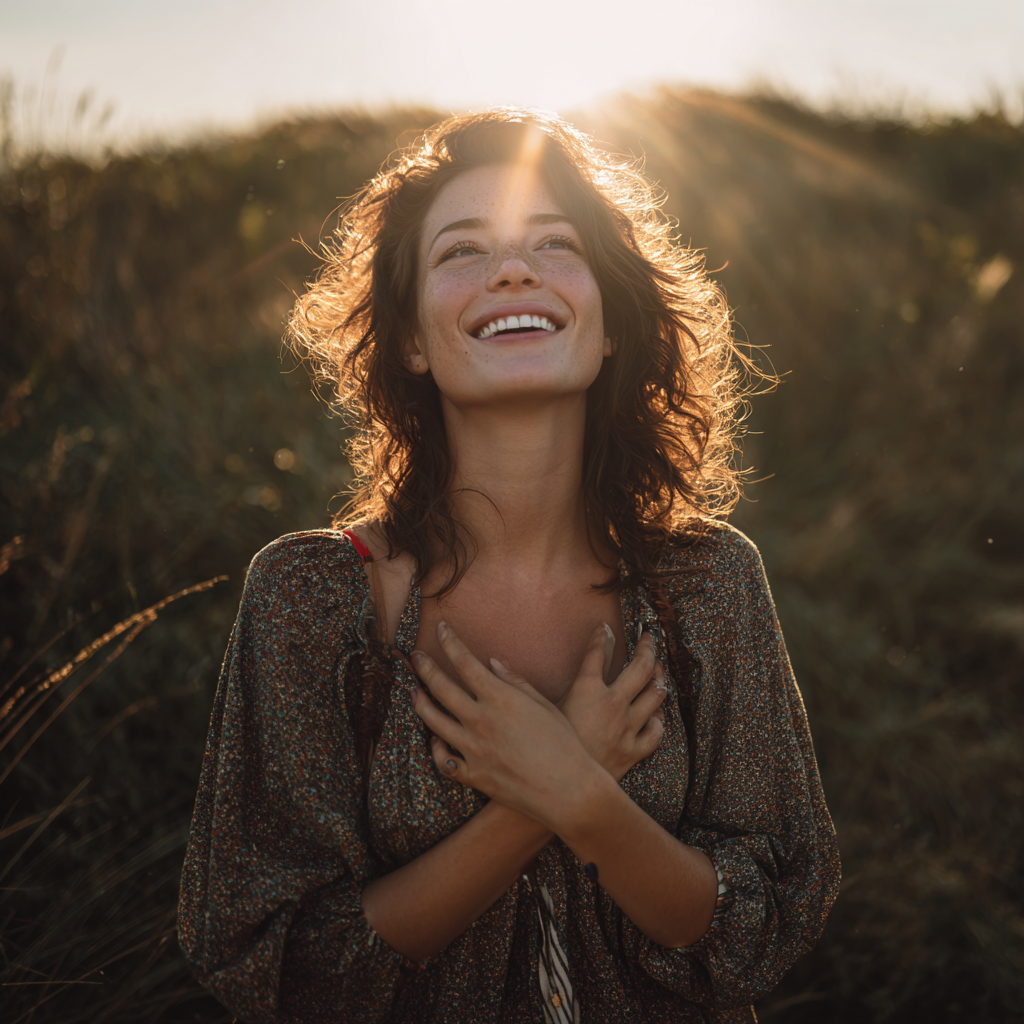 Eine glückliche Frau nach einem Vorsorgecheck der DonauAktiv Vorsorge im Pebios Perg